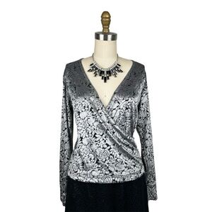 Vintage Silver V-Neck Velvet Wrap Crop Top
